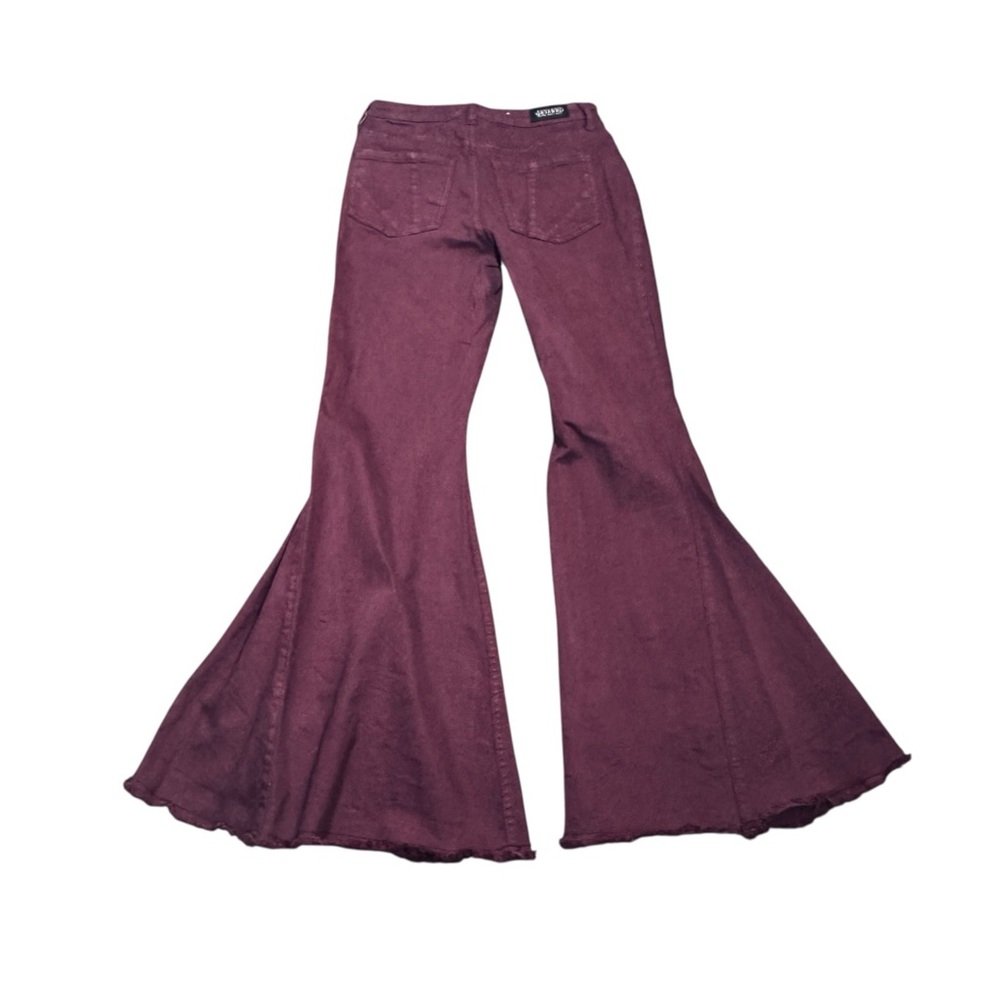 Shyanne Super Flare Raw Hem Burgandy Wine Festival Western Jeans - Picture 5 of 7